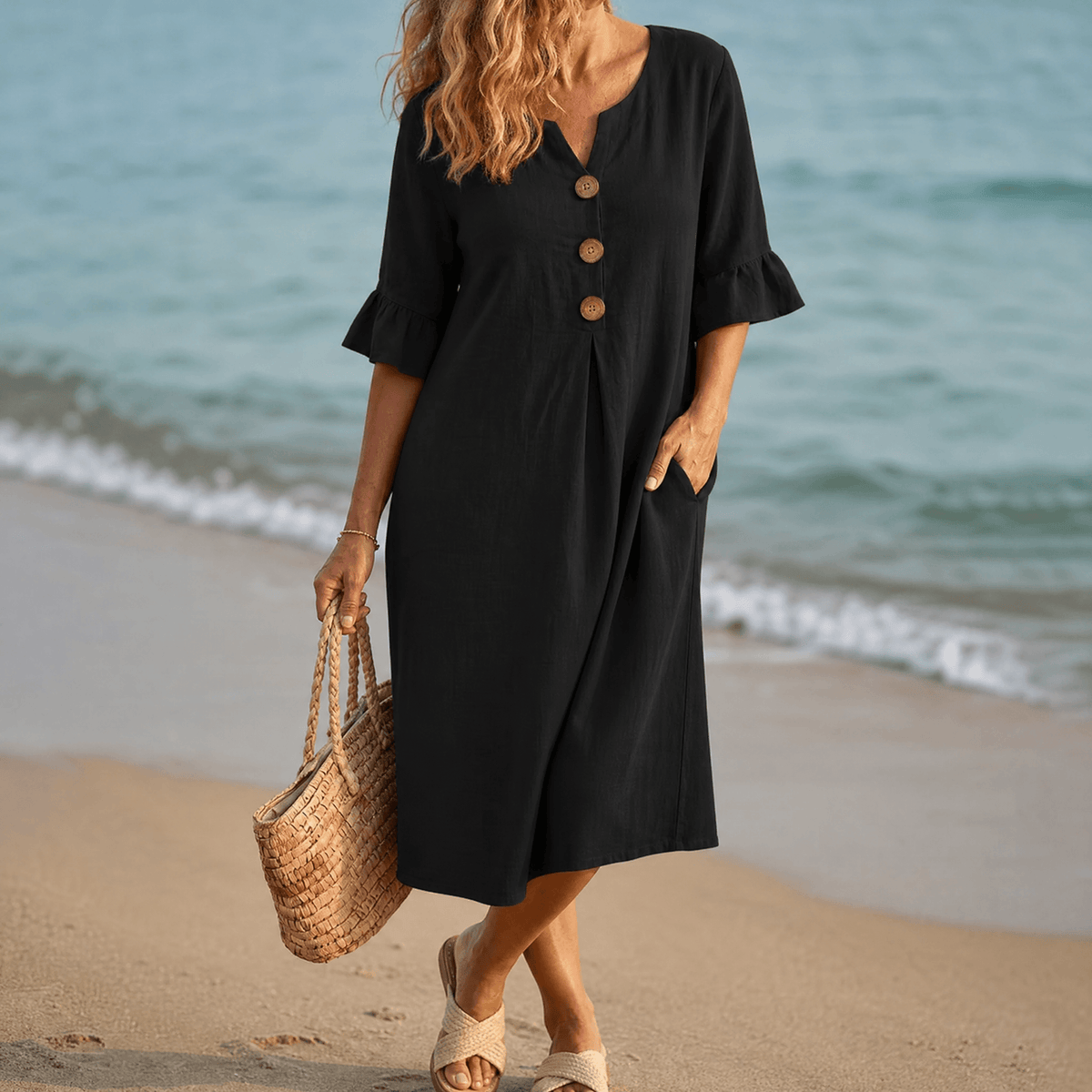 Liezel | Women’s Relaxed Button Midi Dress