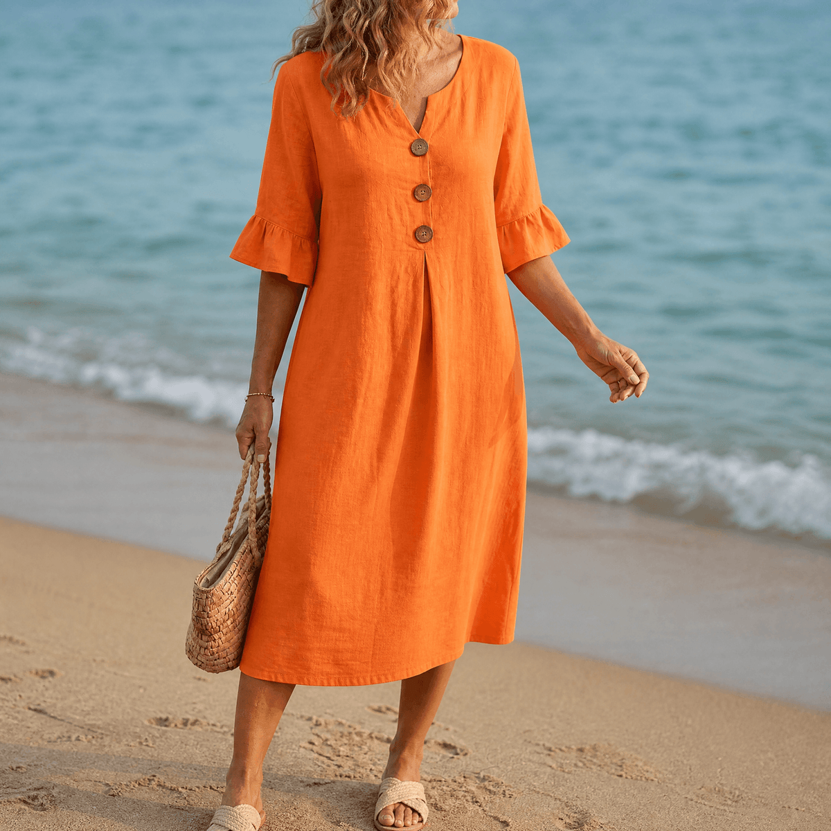 Liezel | Women’s Relaxed Button Midi Dress