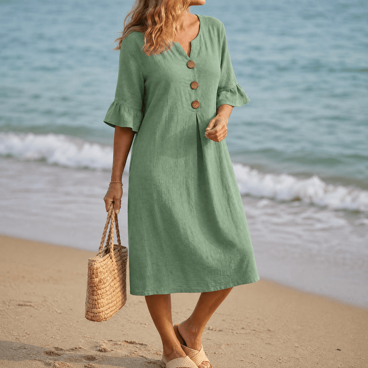 Liezel | Women’s Relaxed Button Midi Dress