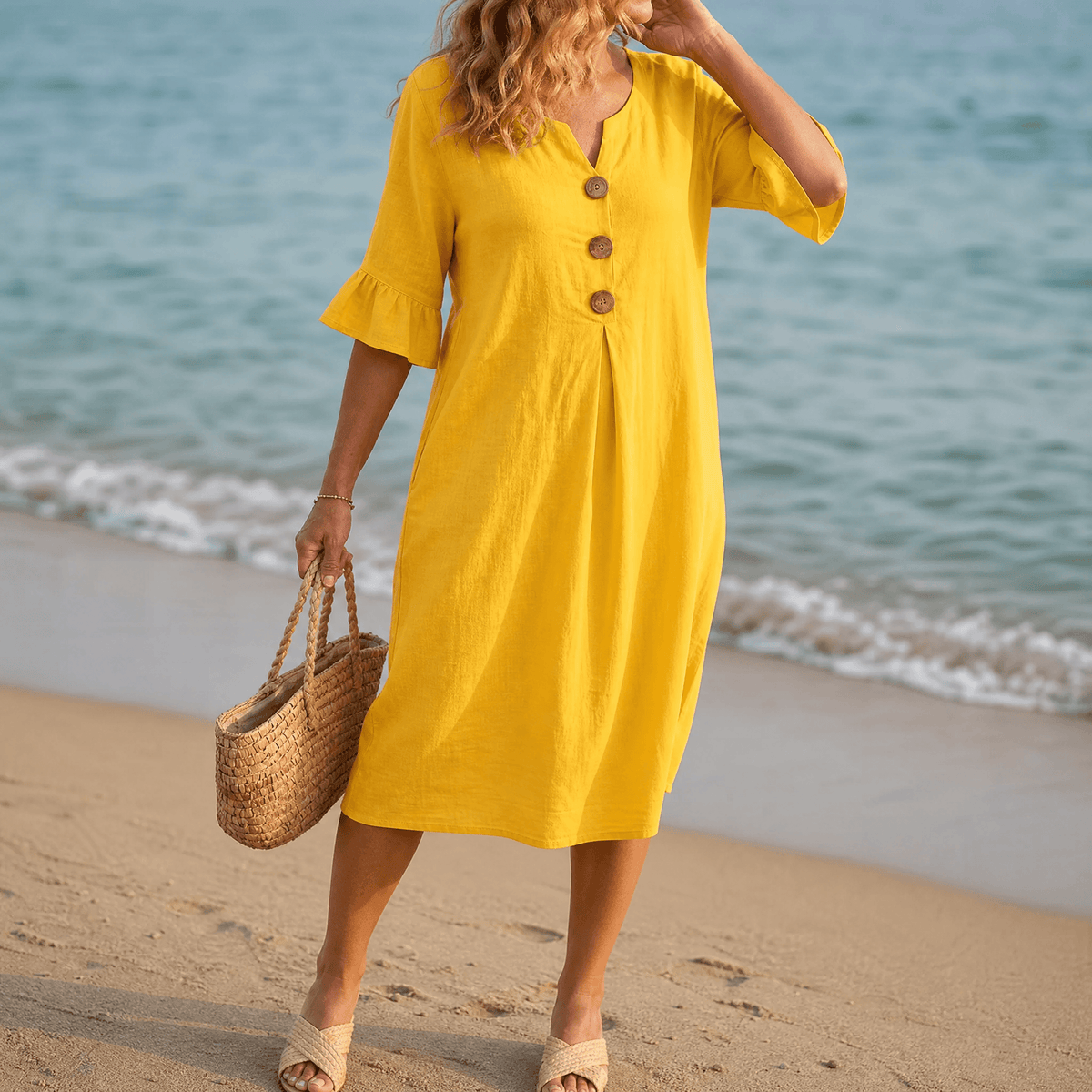 Liezel | Women’s Relaxed Button Midi Dress