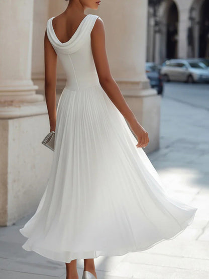 Naledi | Women's Draped Neck Pleated Midi Dress