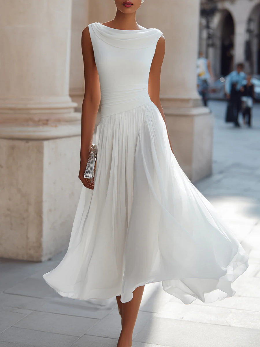 Naledi | Women's Draped Neck Pleated Midi Dress