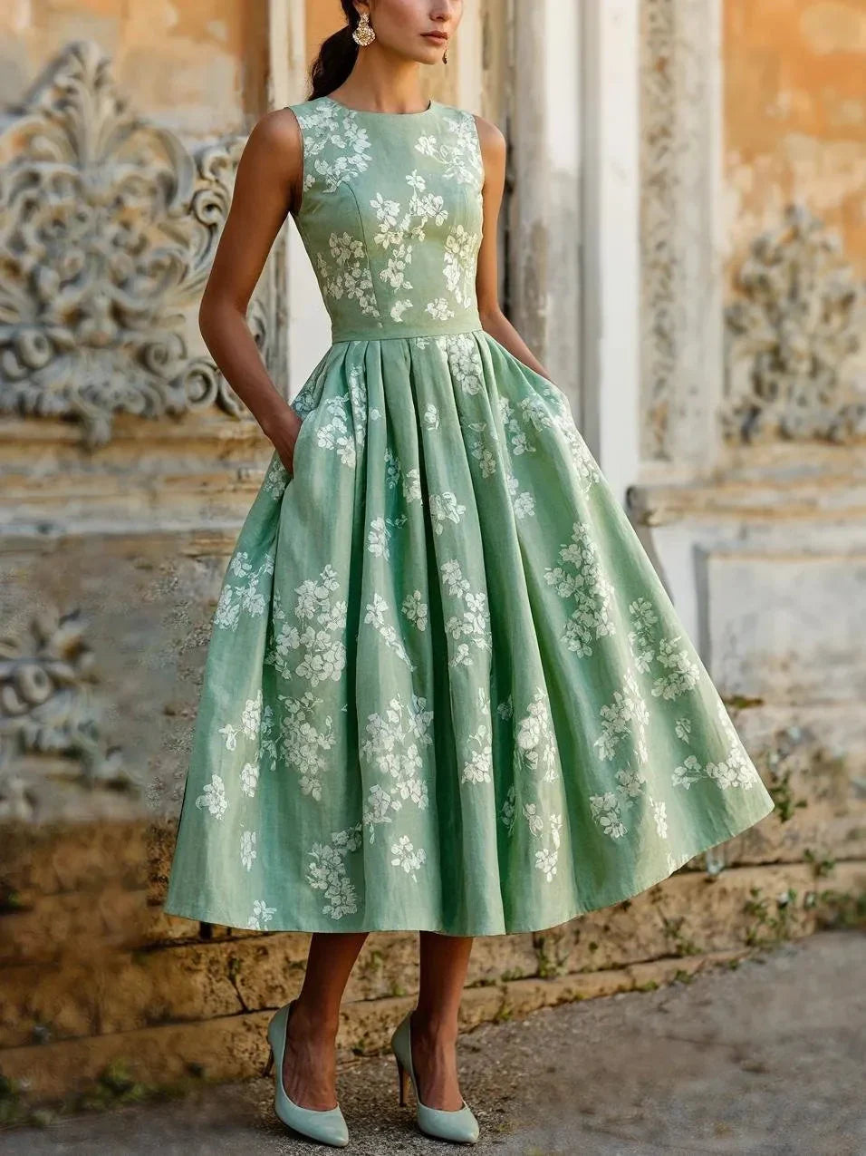 Eleanor | Women's Floral Sleeveless Midi Dress