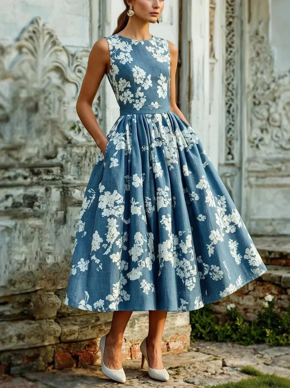 Eleanor | Women's Floral Sleeveless Midi Dress
